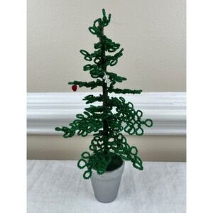 Green Glass French Beaded Miniature Christmas Tree Tabletop Holiday Decor 9"